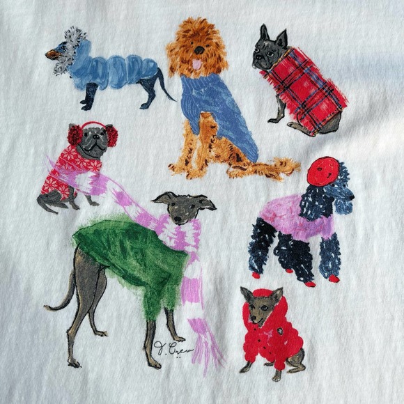 J Crew winter dogs Collector tee t-shirt ivory short sleeve dog graphic BL301 S - Picture 8 of 17
